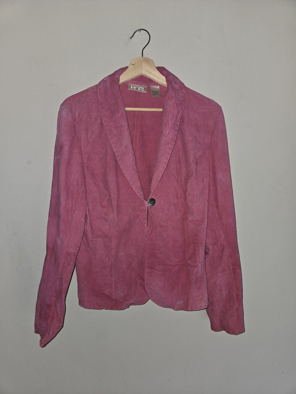 Vintage Pink Suede Leather Blazer Western Cowgirl M Kim Rogers Y2K Ranch Glam